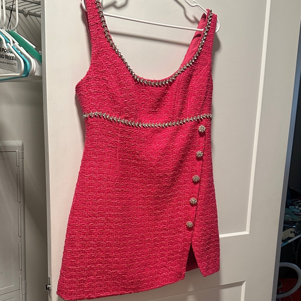 Self portrait Chic Pink Sleeveless Dress with Button Detail